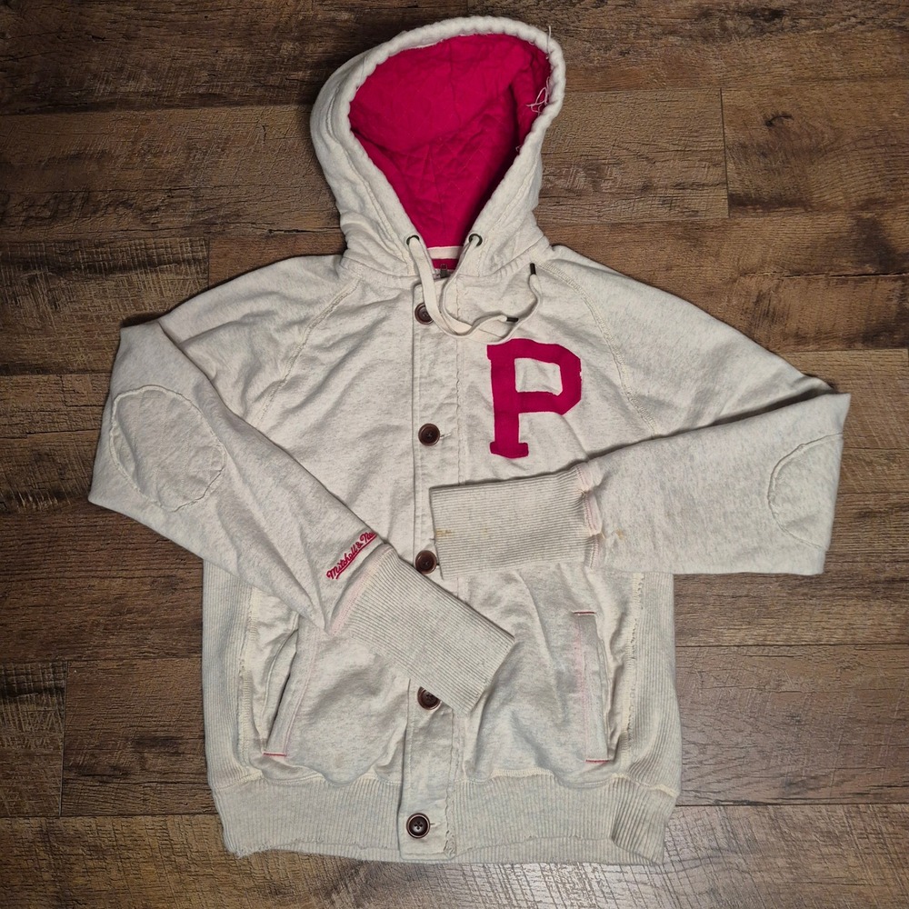 Philadelphia Phillies Hoodie Jacket Mitchell & Ness Cooperstown Mens L Cream MLB